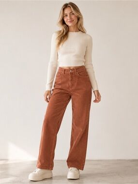SHEIN Wide Leg Corduroy Jeans in Rust